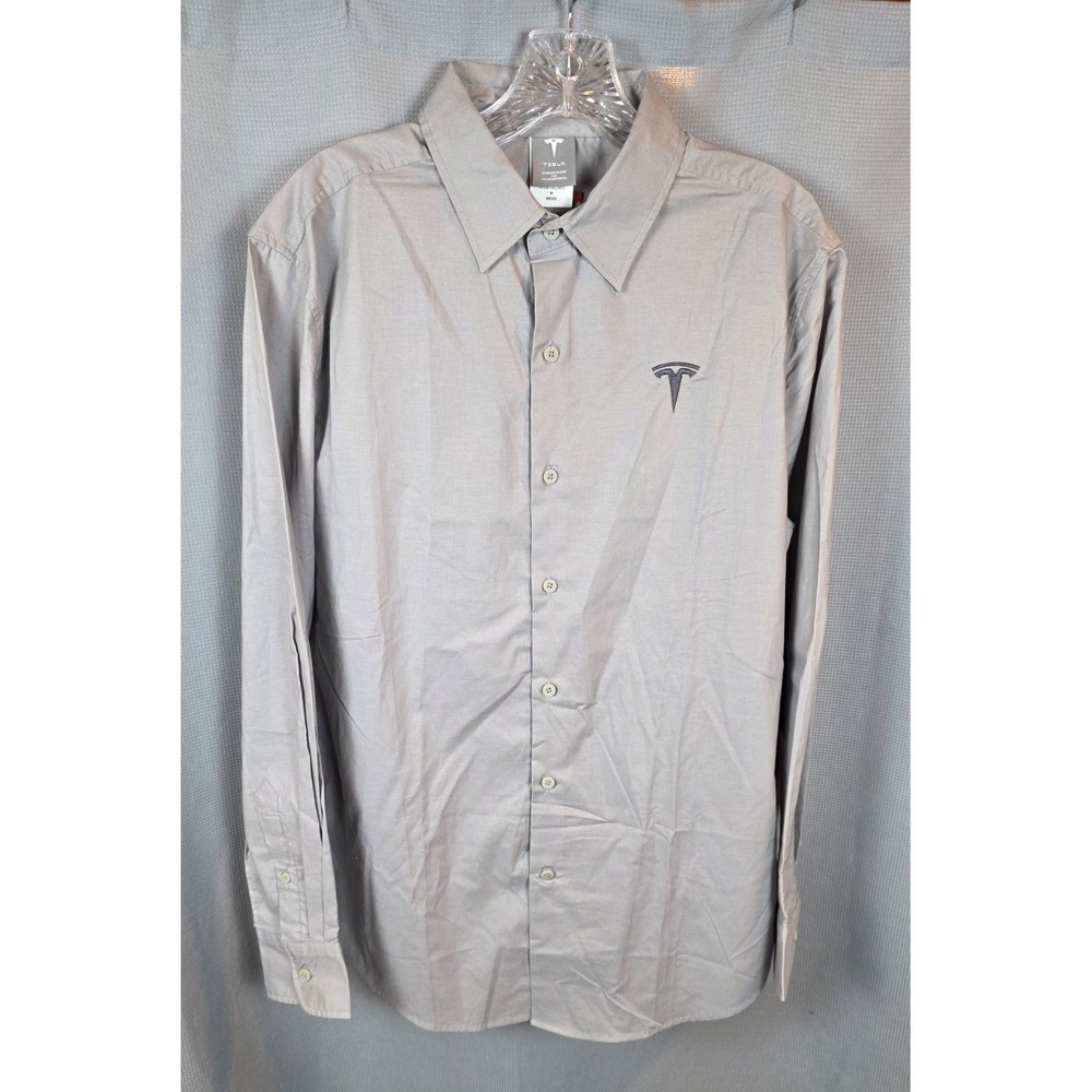 Tesla Motors Authentic Long Sleeve Button Down Shirt‎ Men's Size Med Gray
